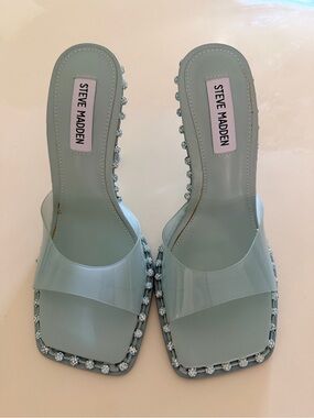 Aldo Pale Blue Jeweled Slide Heels